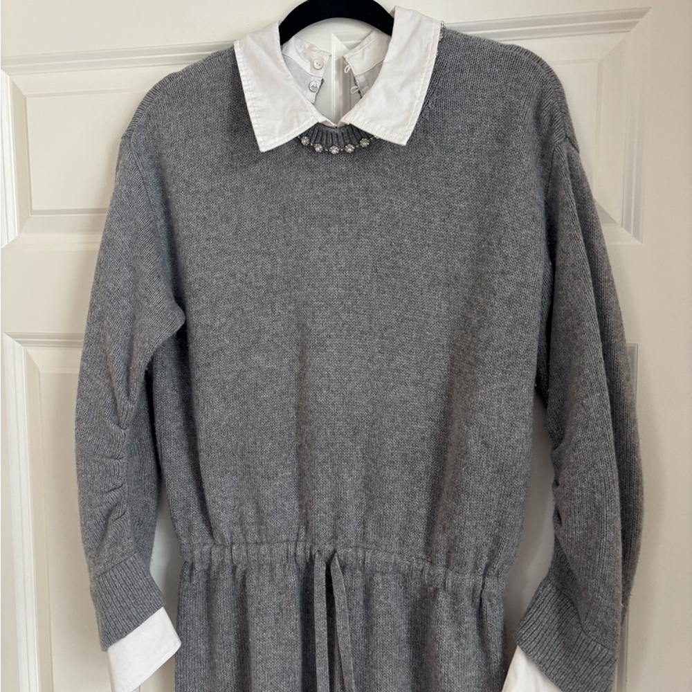 cinq a sept Gray Knit Sweater Dress with White Collar & Cuffs - Picture 5 of 14